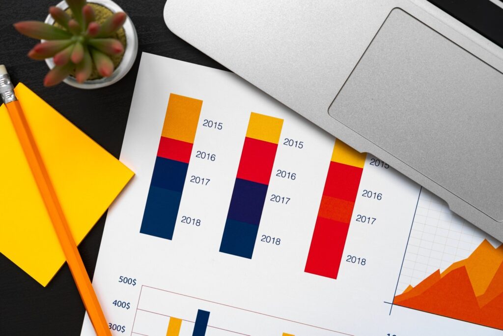 A print out of managed print statistics in coloured bars