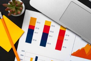 A print out of managed print statistics in coloured bars