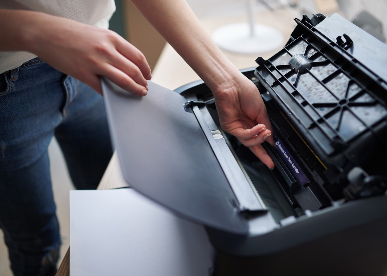man using managed printer